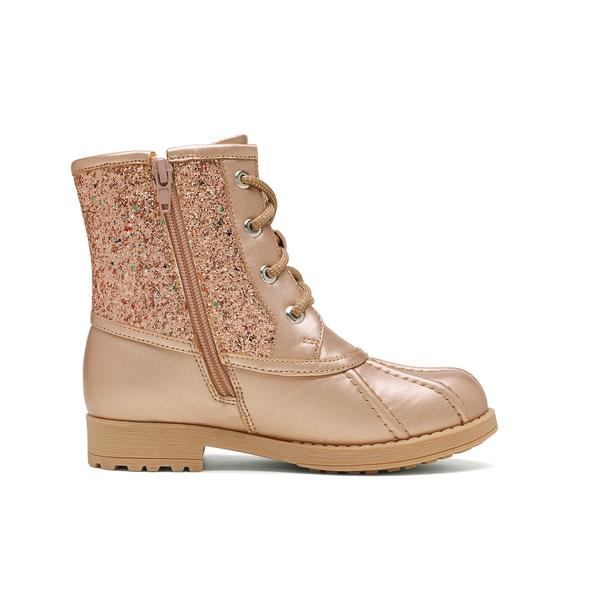 Girls Side Zipper Leather Glitter Boots - ROSE GOLD - 2